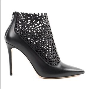 Jimmy Choo Maurice 100 Black Leather Laser Cut Ankle Bootie Stiletto Heels Sz 39